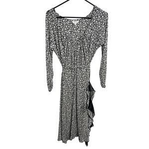 Max Mara Floral Asymmetric Midi‎ Long Sleeve Belted Ruffle Dress Size 44 (US 10)